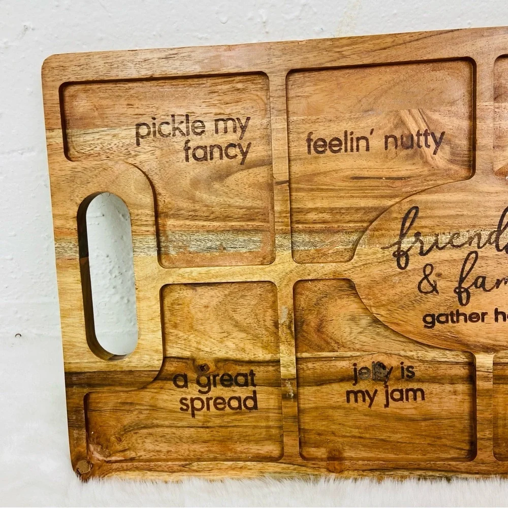 NWOT Kirkland home Engraved Wood cheeky Charcuterie Board Friends & Family